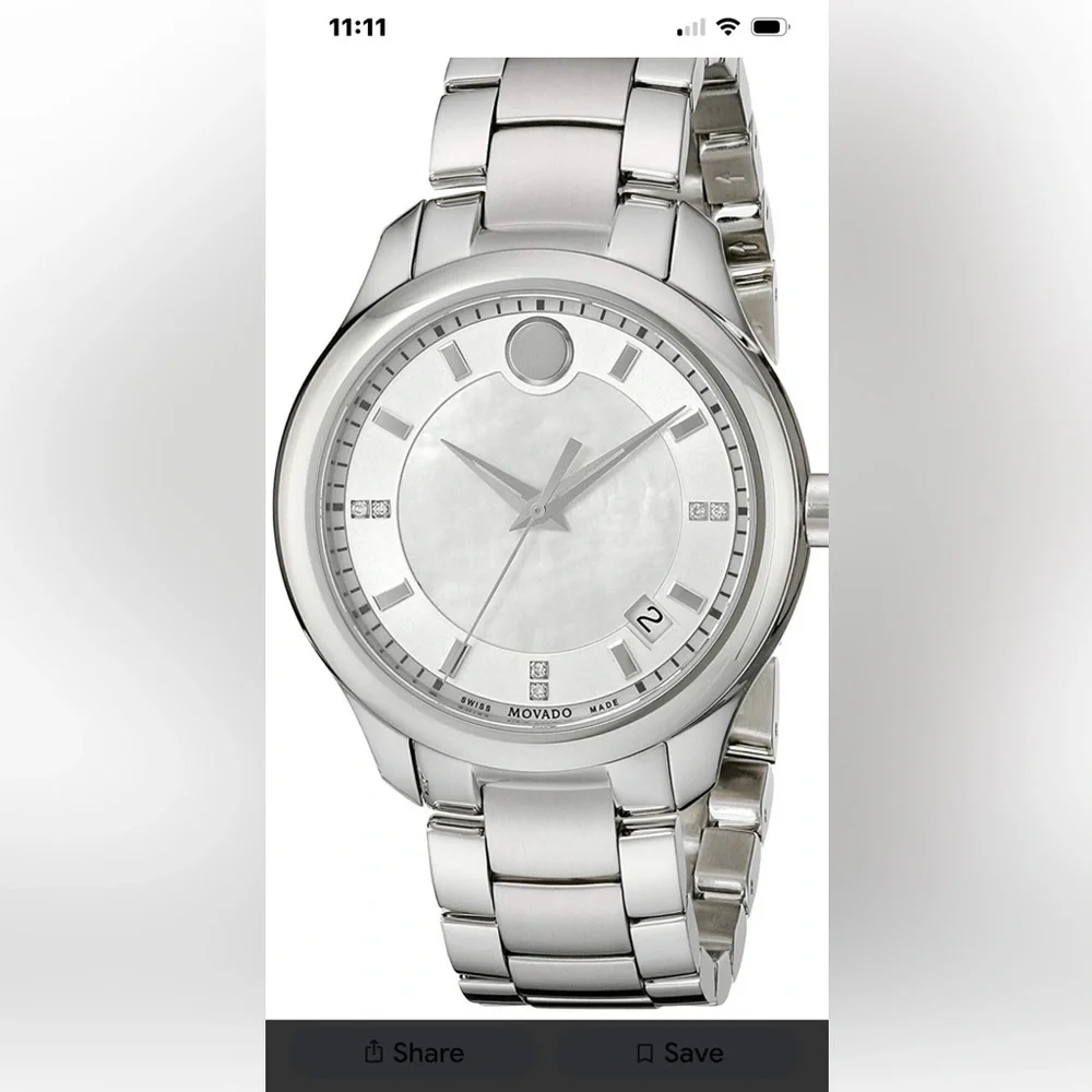 Women's Movado Bellina 36 mm Swiss made mother-of-pearl face watch NEW